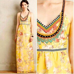 Anthropologie Vineet Bahl Yellow Floral Embroidery Maxi Dress ✨
